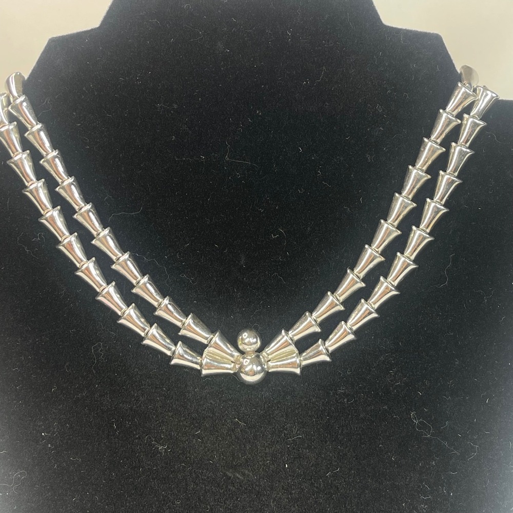 Vintage Jeray Silver Tone Double Row Choker Necklace Mid Century Modern 16"